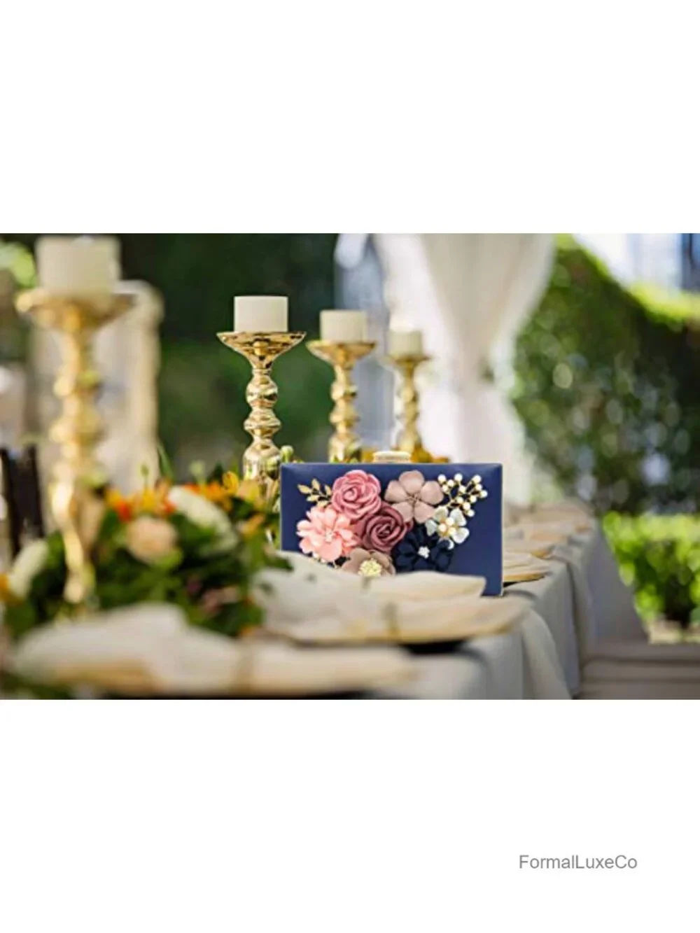 Floral Faux Leather Evening Clutch with Chain Strap